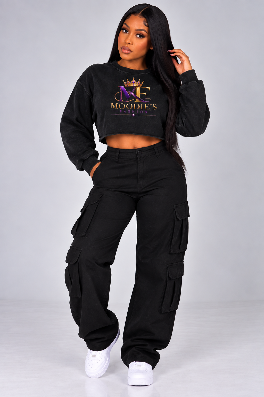 Signature Cotton Raw Edge Cropped Sweatshirt