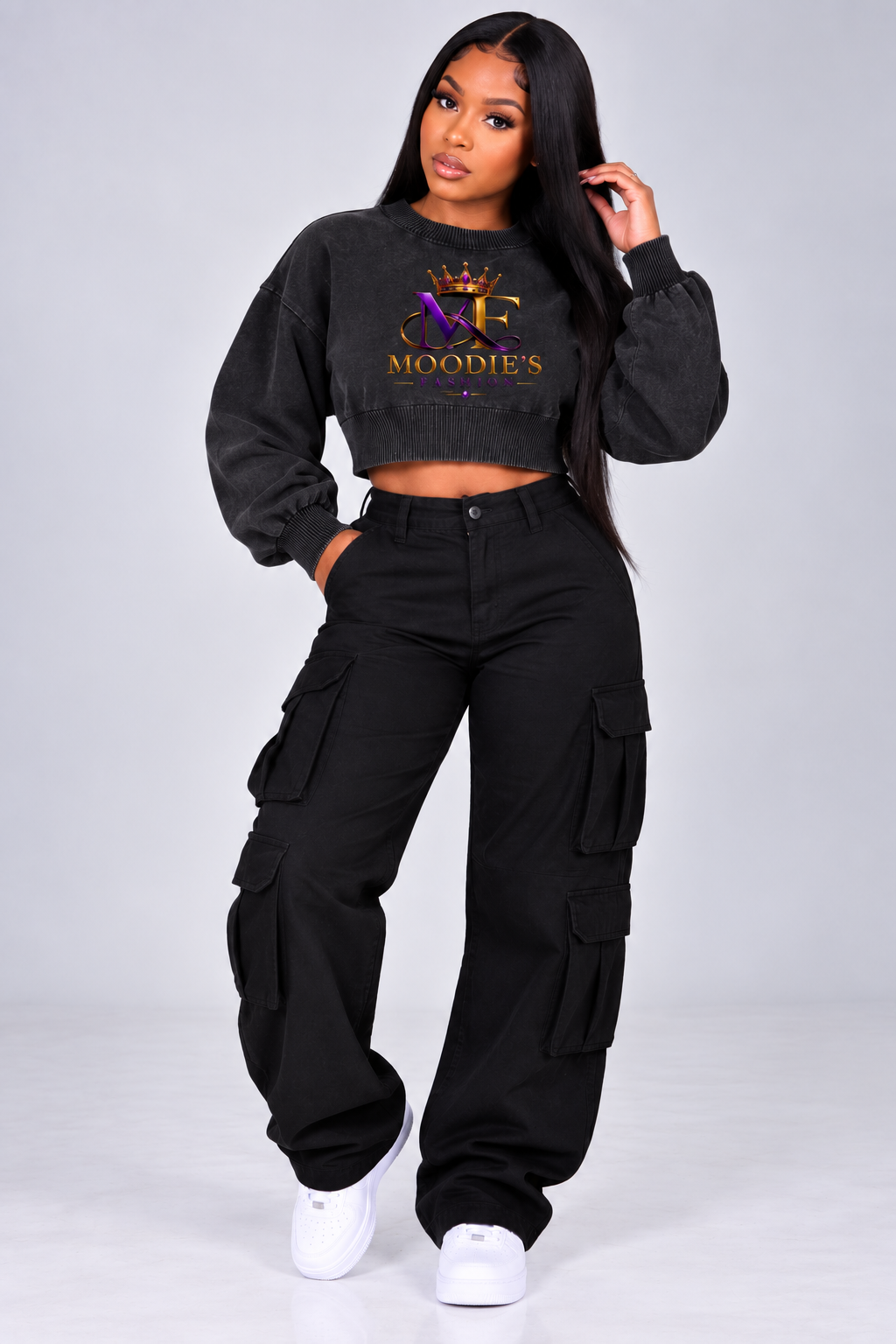Signature Cotton Balloon Sleeve Cropped Sweater